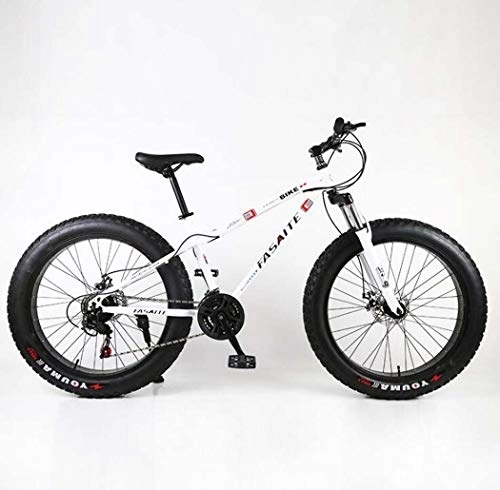 Fat Tyre Mountain Bike : G.Z Snow Bike, Carbon Steel Mountain Bike, 24 Inch 26 Inch Multi-Speed Adjustable Student Bike Road Bike, White, 24 inches