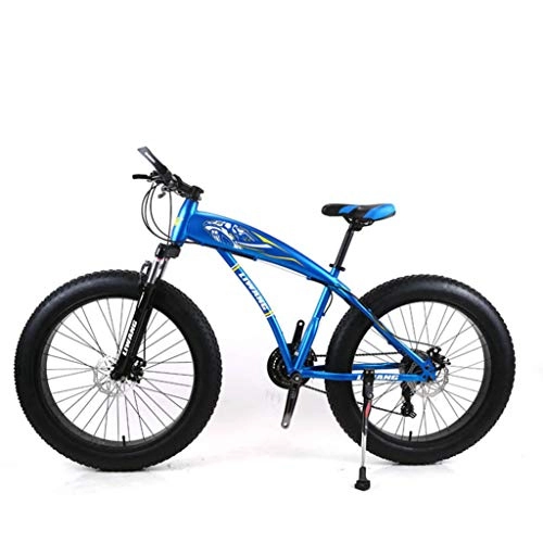 Fat Tyre Mountain Bike : 21 velocità 24 Pollici 26 Pollici Neve Auto Gomma Larga Freno a Disco Assorbimento degli Urti Bicicletta per Studenti Mountain Bike, Blue, 26inch