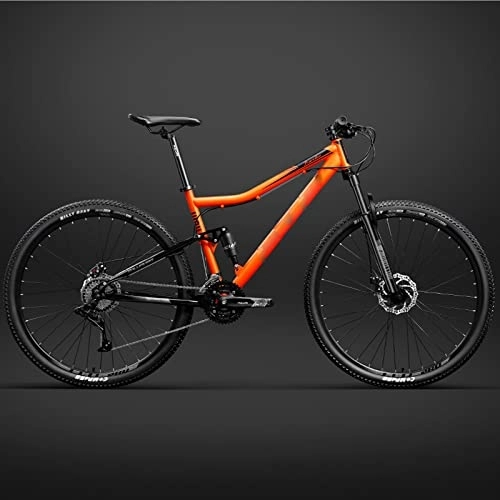 Fat Tyre Mountain Bike : 26 inch Bicycle Frame Full Suspension Mountain Bike, Double Shock Absorption Bicycle Mechanical Disc Brakes Frame (Orange 27 Speeds)