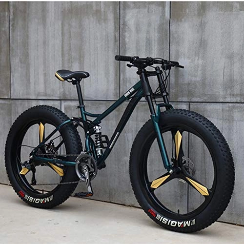 Fat Tyre Mountain Bike : 26 Pollici Fat Tire ATV Per Gli Uomini, Della Bicicletta Doppio Disco Con Sospensione Anteriore, Acciaio Al Carbonio Di Sicurezza Pneumatici Larghi 4.0 Super MTB Velocità Freno , Verde, 26inch 21speed