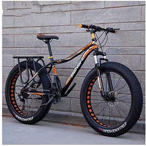 Fat Tyre Mountain Bike : Adulti Fat Tire Mountain Bike, Doppio Freno a Disco Hardtail Mountain Bike, Sospensione Anteriore della Bicicletta, Donne all Terrain Mountain Bike (Color : Orange B, Size : 24 inch 27 Speed)