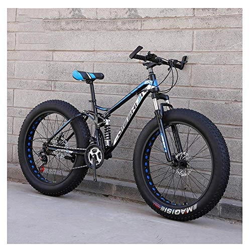 Fat Tyre Mountain Bike : Adulti Mountain Bike Hardtail Biciclette, Fat Bike da Montagna, Telaio in Acciaio ad Alto Tenore di Carbonio Front Suspension Mountain Bike, New Blue, 26 inch 21 Speed