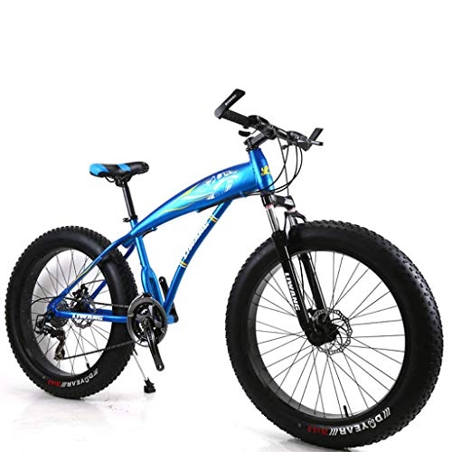 Fat Tyre Mountain Bike : Bdclr Adatto ad Altezza 57-69 Pollici, 21-velocità motoslitta Vasta Freni a Disco Pneumatico Studente Ammortizzatore Mountain Bici, Blue, 26inch