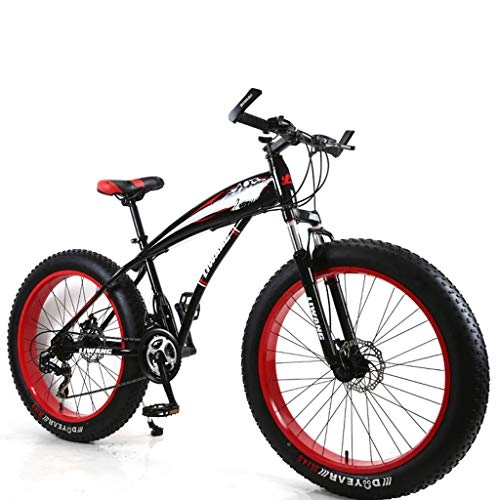 Fat Tyre Mountain Bike : Bdclr Adatto ad Altezza 57-69 Pollici, 7-velocità motoslitta Vasta Freni a Disco Pneumatico Studente Ammortizzatore Mountain Bici, Red, 24inch