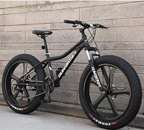 Fat Tyre Mountain Bike : Biciclette 21Speed ​​Road, All Terrain Mountain Bicycle, Adulto 26inch Fat Tire hardtail Snowmobile, sospensione doppia Telaio e forcella ammortizzata (Color : Black 2)