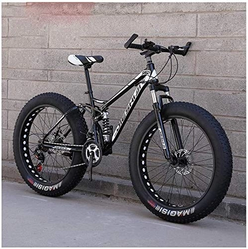 Fat Tyre Mountain Bike : Biciclette for adulti Montagna, Fat Tire Dual-Sospensione Mountain biciclette, -alto tenore di carbonio telaio in acciaio, All Terrain mountain bike, 26 costi, 7 / 21 / 24 / 27 Velocità, 26 pollici 21 veloci
