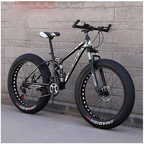 Fat Tyre Mountain Bike : Biciclette for adulti Montagna, Fat Tire Dual-Sospensione Mountain biciclette, -alto tenore di carbonio telaio in acciaio, All Terrain mountain bike, 26 costi, 7 / 21 / 24 / 27 Velocità, 26 pollici 27 veloci