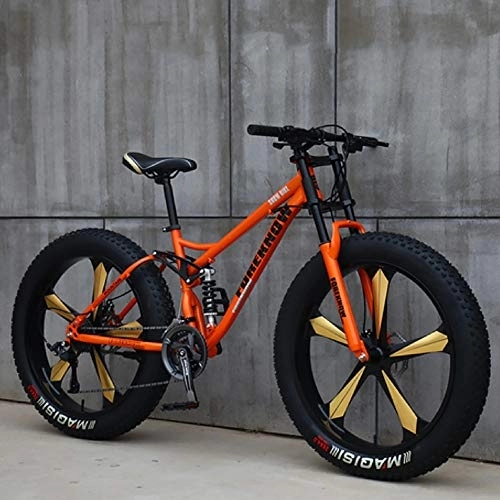 Fat Tyre Mountain Bike : Cruiser Bicicletta Spiaggia Giro Viaggio Sport Mountain Bici, Adulto Bici da Strada, Grasso Bici 26 Pollici 21 velocità MTB Arancione 26", 21-velocità