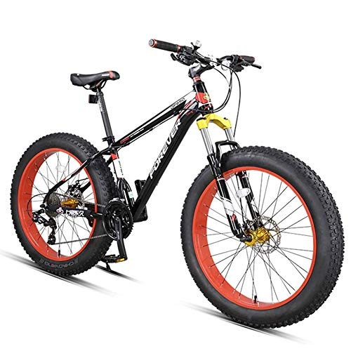 Fat Tyre Mountain Bike : CWZY, mountain bike a 27 velocità, mountain bike per adulti, 26 pollici, telaio in alluminio, con doppio freno a disco, colore: giallo, Rosso