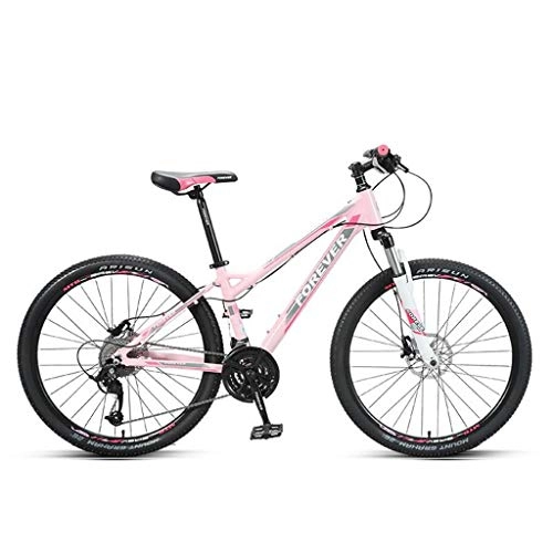 Fat Tyre Mountain Bike : Dsrgwe Mountain Bike, Mountain Bike, Biciclette Leggera Lega di Alluminio, Doppio Freno a Disco e Sospensione Anteriore, 26inch Ruota, 27 velocità (Color : Pink)