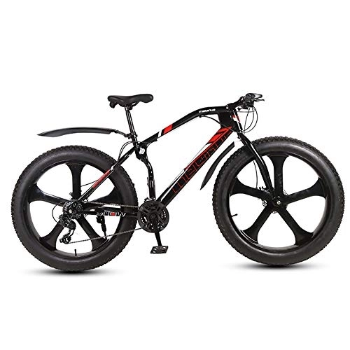 Fat Tyre Mountain Bike : DULPLAY 26 Pollici Fat Tire Hardtail Mountain Bike, Telaio Doppia Sospensione E Forcella Di Sospensione Tutti I Terreni Bici Da Neve, Uomini Bicicletta MTB Nero 5 Spoke 26" 21-Velocità