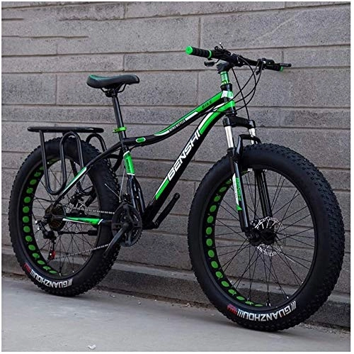 Fat Tyre Mountain Bike : FANLIU Adulti Fat Tire Mountain Bike, Doppio Freno a Disco Hardtail Mountain Bike, Sospensione Anteriore della Bicicletta, Donne all Terrain Mountain Bike (Color : Green B, Size : 26 inch 27 Speed)