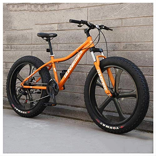 Fat Tyre Mountain Bike : giyiohok, mountain bike da 26 pollici Hardtail Fat Tire Mountain Trail Bike per adulti, uomini e donne, freni a disco meccanici con sospensione anteriore, 27 velocità, 5 parole arancioni