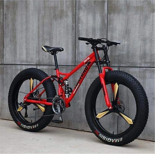 Fat Tyre Mountain Bike : GMZTT Unisex Bicycle Mountain Bicycle for Uomo e Le Donne, Acciaio al Carbonio Telaio, Meccanica Freno a Disco, da 26 Pollici in Lega di Alluminio Ruote (Color : Red, Size : 7 Speed)