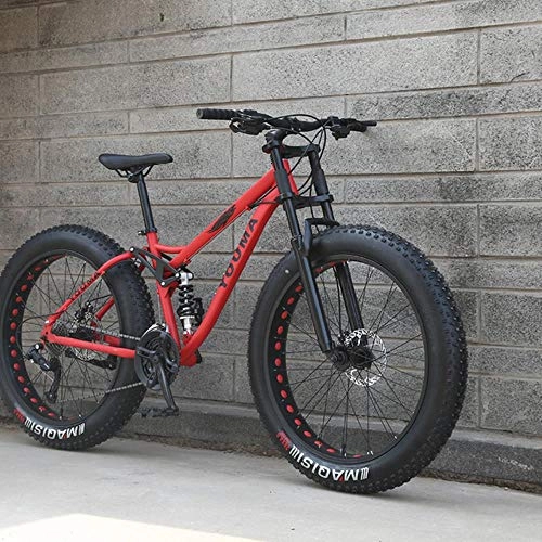 Fat Tyre Mountain Bike : GUIO  7 / 21 / 24 / 27 Speed 26x4.0 Fat Bike Mountain Bike Snow Bicycle Shock Fork, Soft Tail Frame, 21 Speed