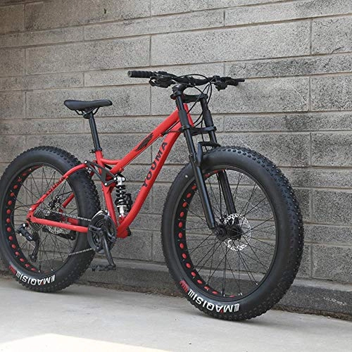 Fat Tyre Mountain Bike : GUIO  7 / 21 / 24 / 27 Speed 26x4.0 Fat Bike Mountain Bike Snow Bicycle Shock Fork, Soft Tail Frame, 7 Speed