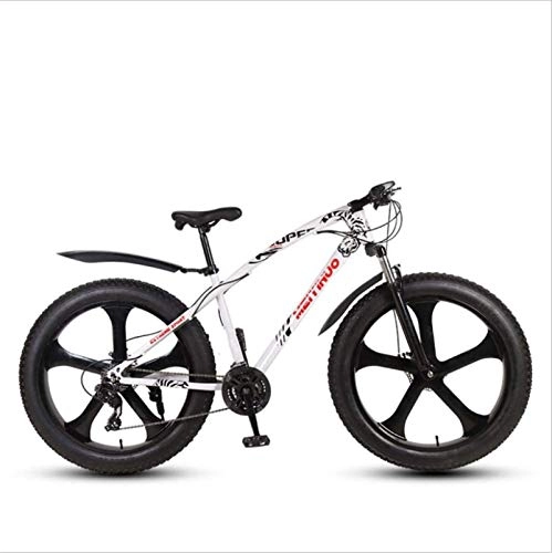 Fat Tyre Mountain Bike : HCMNME Mountain Bikes, 26 Pollici Beach Beach Snowmobile Super Wide 4.0 Big Tire Mountain Bike Five-Mindle Ruota Telaio in Lega con Freni a Disco (Color : White, Size : 27 Speed)