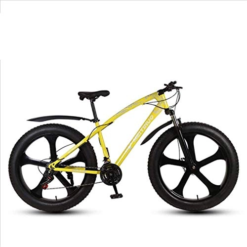 Fat Tyre Mountain Bike : HCMNME Mountain Bikes, 26 Pollici Beach Beach Snowmobile Super Wide 4.0 Big Tire Mountain Bike Five-Mindle Ruota Telaio in Lega con Freni a Disco (Color : Yellow, Size : 27 Speed)