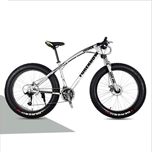 Fat Tyre Mountain Bike : HCMNME Mountain Bikes, 26 Pollici Variabile velocità off-Road Beach Snowmobile Super Wide Tire Mountain Mountain Bike Rotella Telaio in Lega con Freni a Disco (Color : Silver, Size : 7 Speed)