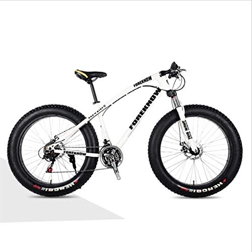 Fat Tyre Mountain Bike : HCMNME Mountain Bikes, 26 Pollici Variabile velocità off-Road Beach Snowmobile Super Wide Tire Mountain Mountain Bike Rotella Telaio in Lega con Freni a Disco (Color : White, Size : 30 Speed)