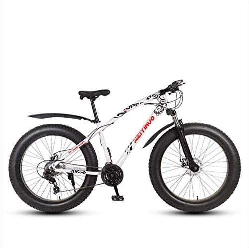 Fat Tyre Mountain Bike : HCMNME Mountain Bikes, Beach da 26 Pollici off-Road Beach Snowmobile Super Wide 4.0 Big Tire Mountain Bike Spoke Wheel Telaio in Lega con Freni a Disco (Color : White, Size : 24 Speed)