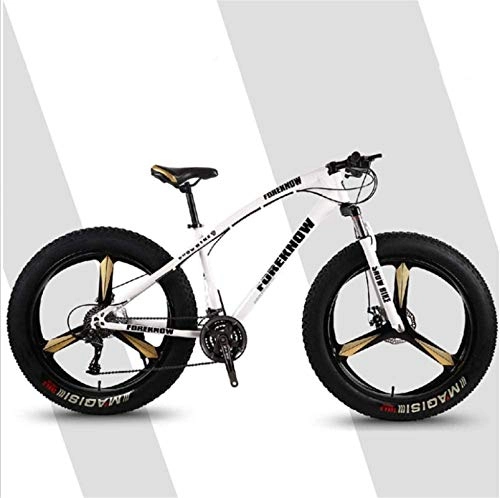 Fat Tyre Mountain Bike : HCMNME Mountain Bikes, velocità variabile da 26 Pollici Beach Beach Snowmobile Super Wide Tire Mountain Bike Bike Tre coltelli Telaio in Lega con Freni a Disco (Color : White, Size : 24 Speed)