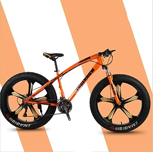 Fat Tyre Mountain Bike : HCMNME Mountain Bikes, velocità variabile da 26 Pollici Beach Beach Snowmobile Super Wide Tire Mountain Bike Five-Mindle Ruota Telaio in Lega con Freni a Disco (Color : Orange, Size : 27 Speed)