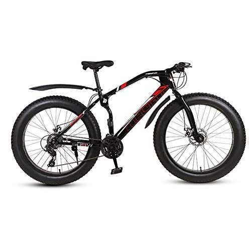 Fat Tyre Mountain Bike : HECHEN Fat Bike Snow Bike 26 Pollici 21 / 24 / 27 velocit Pneumatico Grasso Mountain Bike Freni a Doppio Disco Bicicletta Forcella Anteriore Ammortizzante, Cruiser Beach Ride, Nero, 27 Speed