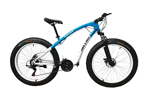 Fat Tyre Mountain Bike : Helliot Bikes Arizona, Fat Mountain Bike Unisex-Adult, Bianco / Blu, M-L