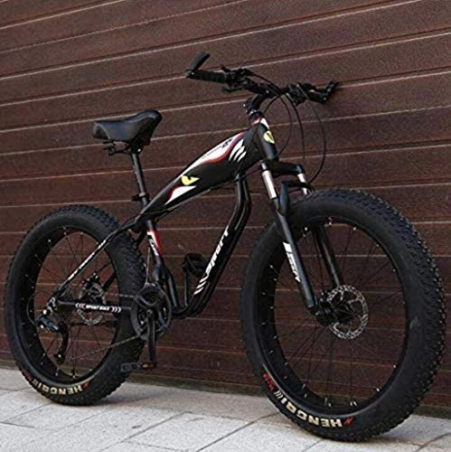 Fat Tyre Mountain Bike : HongLianRiven BMX Mountain Bike per adulti, Fat Tire Hardtail MBT, telaio in acciaio ad alto tenore di carbonio, doppio freno a disco, ruote da 26 pollici 6-24, Nero , 21 speed