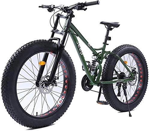 Fat Tyre Mountain Bike : HU 26 Bici Pollici Donne di Montagna, Doppio Freno a Disco Fat Tire Mountain Trail Bike, Hardtail Mountain Bike, Sedile Regolabile in Bicicletta, in Acciaio-Alto tenore di Carbonio Cornice, Verde, 27