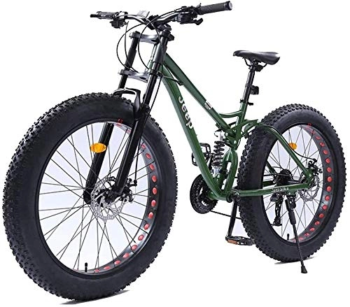 Fat Tyre Mountain Bike : HU 26 Pollici Donne Mountain Bike, Freni a Disco Fat Tire Percorso Mountain Bike, Bici Hardtail, Alto tenore di Carbonio Telaio in Acciaio (Color : Green, Size : 21 Speed)