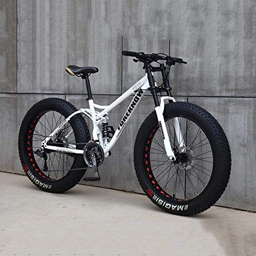 Fat Tyre Mountain Bike : HU Bicicletta, Mountain Bike, 24 Pollici 7 / 21 / 24 / 27 Speed ​​Bike, Studenti delle Donne degli Uomini a velocità variabile Bike, Fat Tire Mens Mountain Bike (Color : White, Size : 7 Speed)