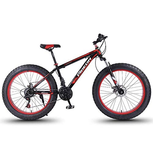 Fat Tyre Mountain Bike : JLZXC Mountain Bike Mountain Bike, 26 '' Wheel MTB Biciclette Leggero Acciaio al Carbonio Telaio 24 Costi Disco Freno Anteriore Sospensione (Color : Red)