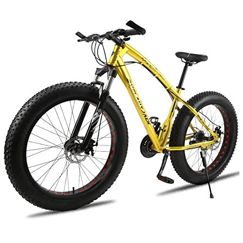 Fat Tyre Mountain Bike : KAMELUN Mountain Bike Fat Tire Mens, Alto tenore di Carbonio Telaio Cruiser Bikes, Spiaggia motoslitta Bicicletta 26 Pollici Ruote, Giallo, 21 Speed