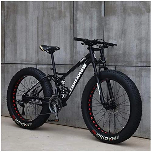 Fat Tyre Mountain Bike : LFSTY Mountain Bike, 26 Pollici Fat Bike da Montagna, Telaio in Acciaio ad Alto Tenore di Carbonio Biciclette, Bicicletta Biammortizzata, 21 Speed, Black Spoke