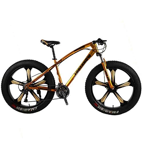 Fat Tyre Mountain Bike : LILIS Mountain Bike Bicicletta MTB Adulti Big Tyre Beach motoslitta Biciclette Mountain Bike for Uomo e Donna 26in Ruote Regolabile velocità Doppio Freno a Disco (Color : Gold, Size : 27 Speed)