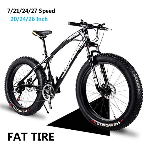 Fat Tyre Mountain Bike : LJJ Mountain Bike, Hardtail da 20 / 24 / 26 Pollici con Pneumatici rigidi, Telaio a Doppia Sospensione e Forcella Ammortizzata 7 / 21 / 24 / 27 velocità