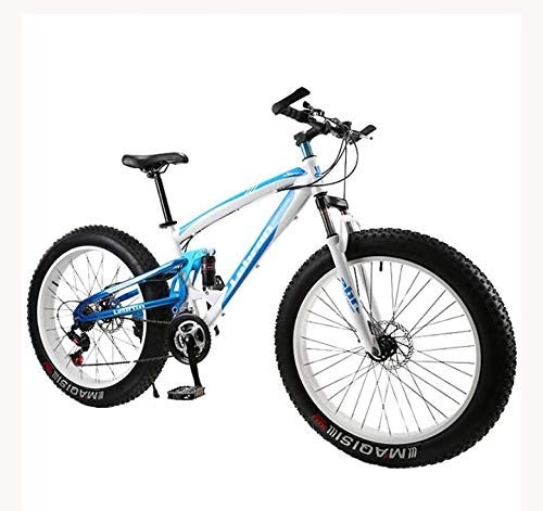 Fat Tyre Mountain Bike : LUO Bicicletta, Fat Tire Mountain Bike Bicicletta per Uomo Donna, con Bici a Sospensione Completa Mbt Telaio Leggero in Acciaio Al Carbonio e Doppio Freno a Disco, E, 26 Pollici 7 Velocità, un, 24 Poll