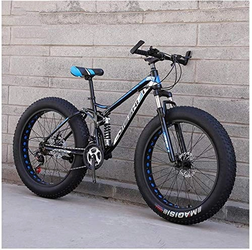 Fat Tyre Mountain Bike : Meimie00 Outdoor Sports Commuter City Road Bike Mountain Bikes Fat Tire Double Disc Brake Hardtail Mountain Big Wheels Bicycle High-Carbon Steel Frame New Blue 26 pollici 27 Speed Blu
