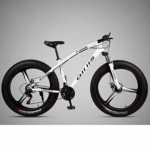 Fat Tyre Mountain Bike : Mountain bike Bicicletta per adulti, 26 × 4, 0 pollici Fat Tire MTB Bike, telaio in acciaio al carbonio ad alta resistenza, forcella anteriore ammortizzante e freno a doppio disco, Bianca, 27 speed