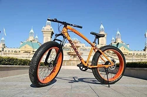 Fat Tyre Mountain Bike : Mountain Bike, Doppio Freno a Disco Fat Tire Bike Cruiser, -Alto tenore di Carbonio Telaio in Acciaio, Sedile Regolabile in Bicicletta (Color : Orange, Size : 26 inch 27 Speed)