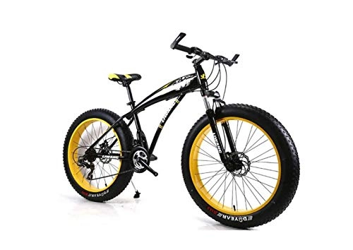 Fat Tyre Mountain Bike : Mountain Bike Mens Mountain Bike 7 / 21 / 24 / 27 Speed, 26 Pollici Fat Tire Road Bicycle Pedali per Bici da Neve con Freni a Disco e Forcella Di Sospensione, Nero giallo, 27 velocità