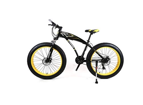 Fat Tyre Mountain Bike : Mountain Bike Mens Mountain Bike 7 / 21 / 24 / 27 Speed, 26 Pollici Fat Tire Road Bicycle Pedali per Bici da Neve con Freni a Disco e Forcella Di Sospensione, Nero giallo, 7 velocità