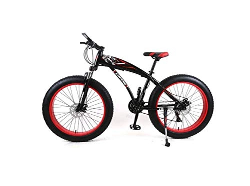 Fat Tyre Mountain Bike : Mountain Bike Mens Mountain Bike 7 / 21 / 24 / 27 Speed, 26 Pollici Fat Tire Road Bicycle Pedali per Bici da Neve con Freni a Disco e Forcella Di Sospensione, Nero rosso, 7 velocità