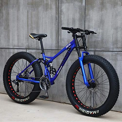 Fat Tyre Mountain Bike : Mountain Bike, Mountain Bike A 21 velocità, 24 Pollici (Circa 66, 0 Cm), Freni A Doppio Disco A Sospensione Totale Antiscivolo Maschili E Femminili Sport All'aperto, Blu