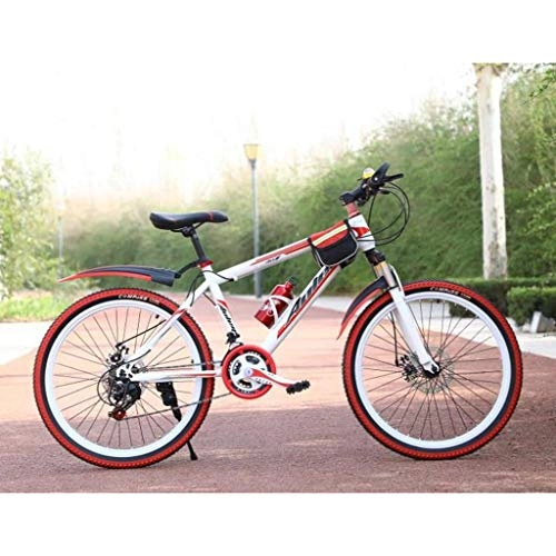 Fat Tyre Mountain Bike : Mountain Bike, Mountain bike, telaio in acciaio Biciclette Hard-coda, 26inch a rotelle, doppio freno a disco anteriore e sospensioni, 21 velocità, 24 Velocità ( Color : White+Red , Size : 21 Speed )