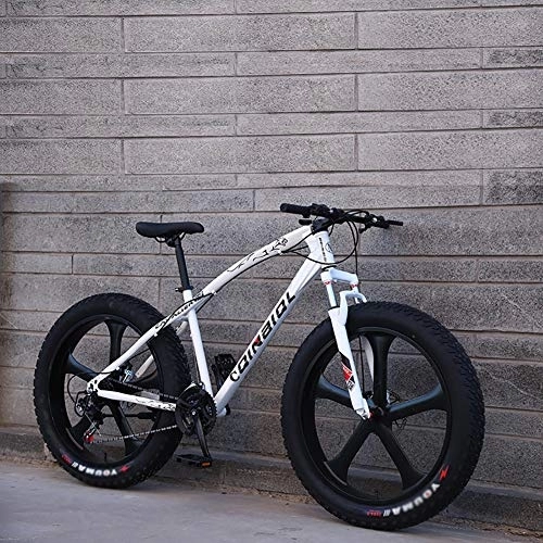 Fat Tyre Mountain Bike : MSM 26 Pollici Pneumatico Grasso Bicicletta, Uomini Donne Studenti velocità Variabile Bici, Uomini's Alto-Acciaio al Carbonio Telaio Hardtail Mountain Bici Bianco 26", 24-velocità