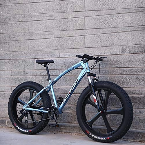 Fat Tyre Mountain Bike : MSM Uomini's Alto-Acciaio al Carbonio Telaio Hardtail Mountain Bici, Uomini Donne Studenti velocità Variabile Bici, 26 Pollici Pneumatico Grasso Bicicletta Blu 26", 24-velocità