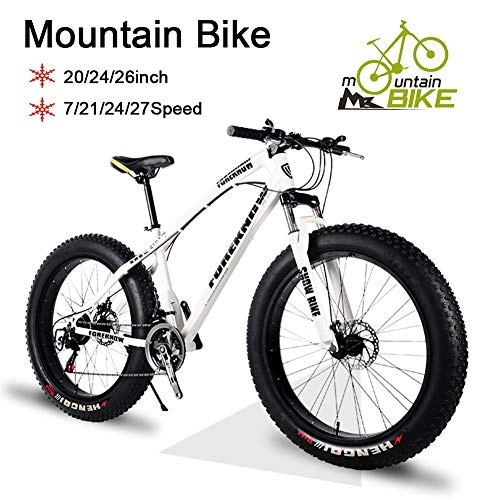 Fat Tyre Mountain Bike : MTB 26 pollici Fat Tire biciclette all'aperto antiscivolo telaio della bicicletta acciaio ad alta resistenza doppio freno a disco anteriore nero sabbia bici forchetta